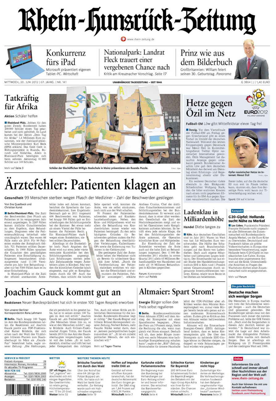 Rhein-Hunsrück-Zeitung vom Mittwoch, 20.06.2012
