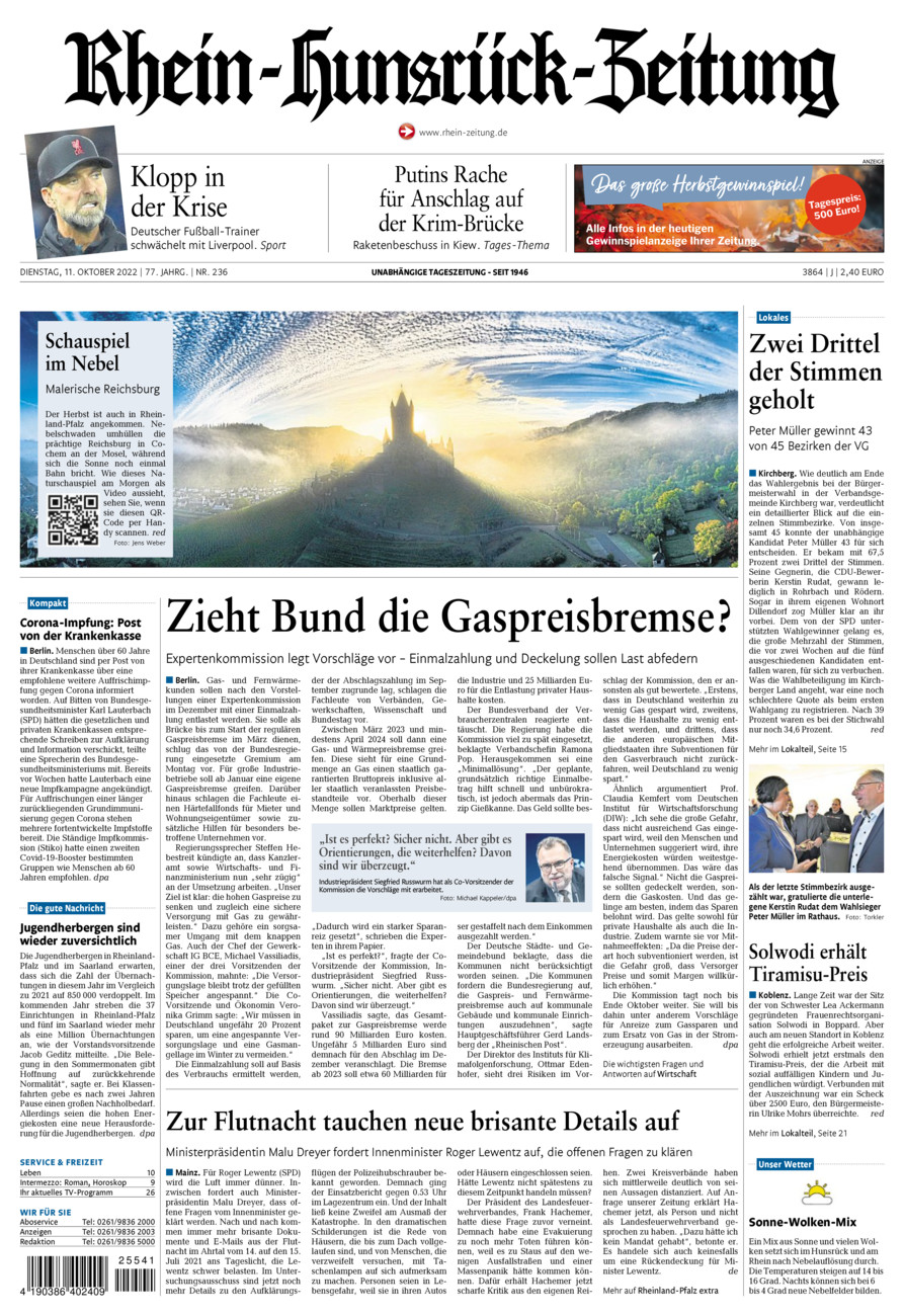 Rhein-Hunsrück-Zeitung vom Dienstag, 11.10.2022