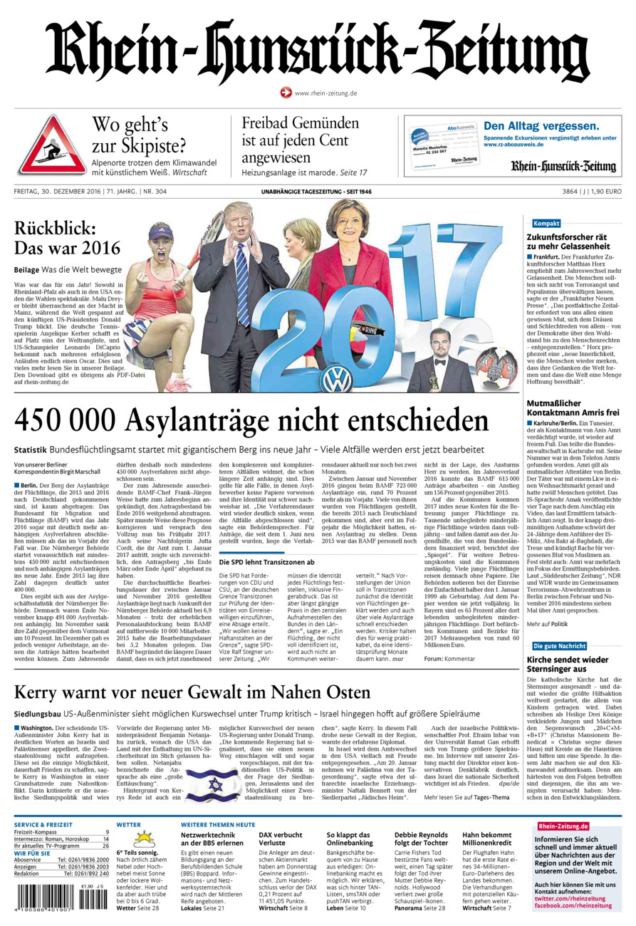 Rhein-Hunsrück-Zeitung vom Freitag, 30.12.2016
