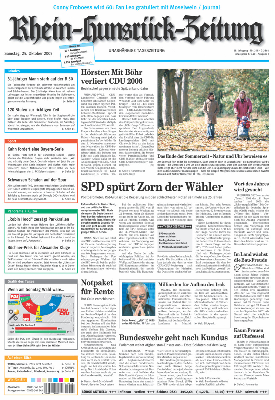 Rhein-Hunsrück-Zeitung vom Samstag, 25.10.2003