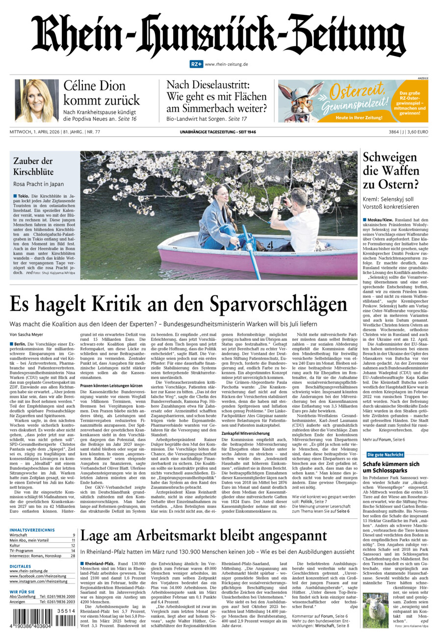 Rhein-Hunsrück-Zeitung vom Mittwoch, 01.04.2026