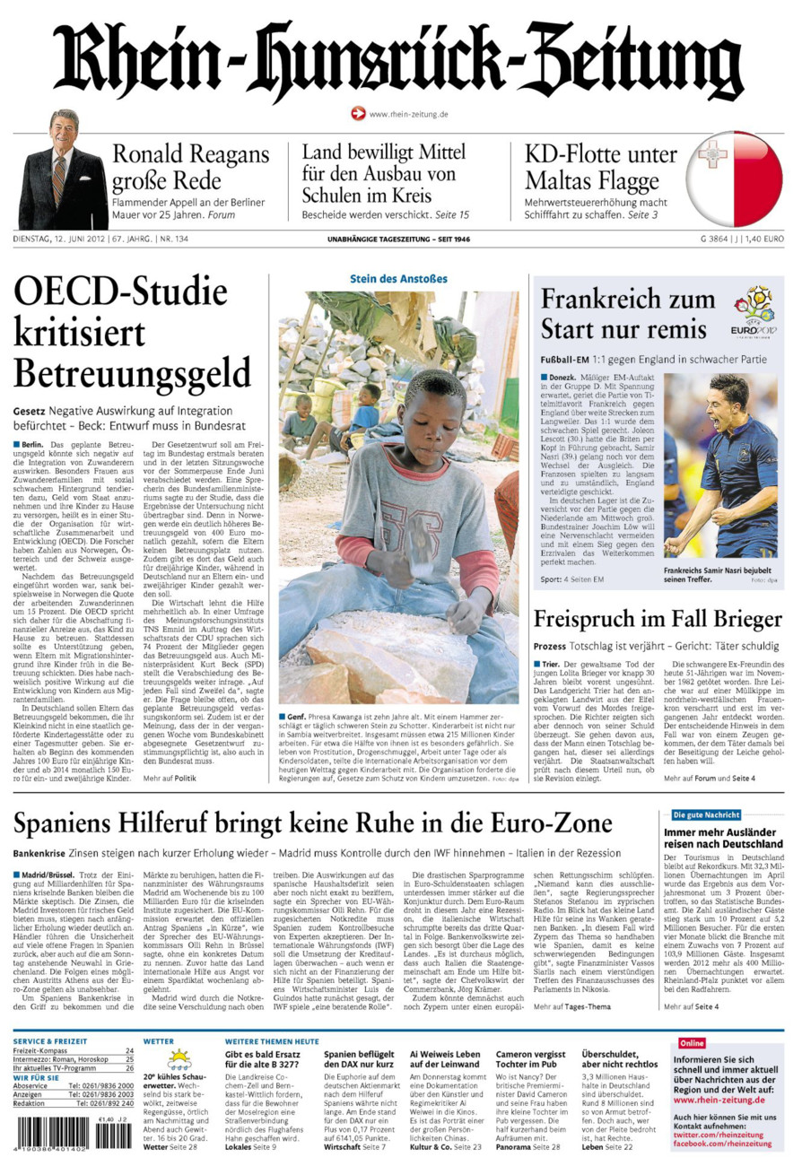 Rhein-Hunsrück-Zeitung vom Dienstag, 12.06.2012