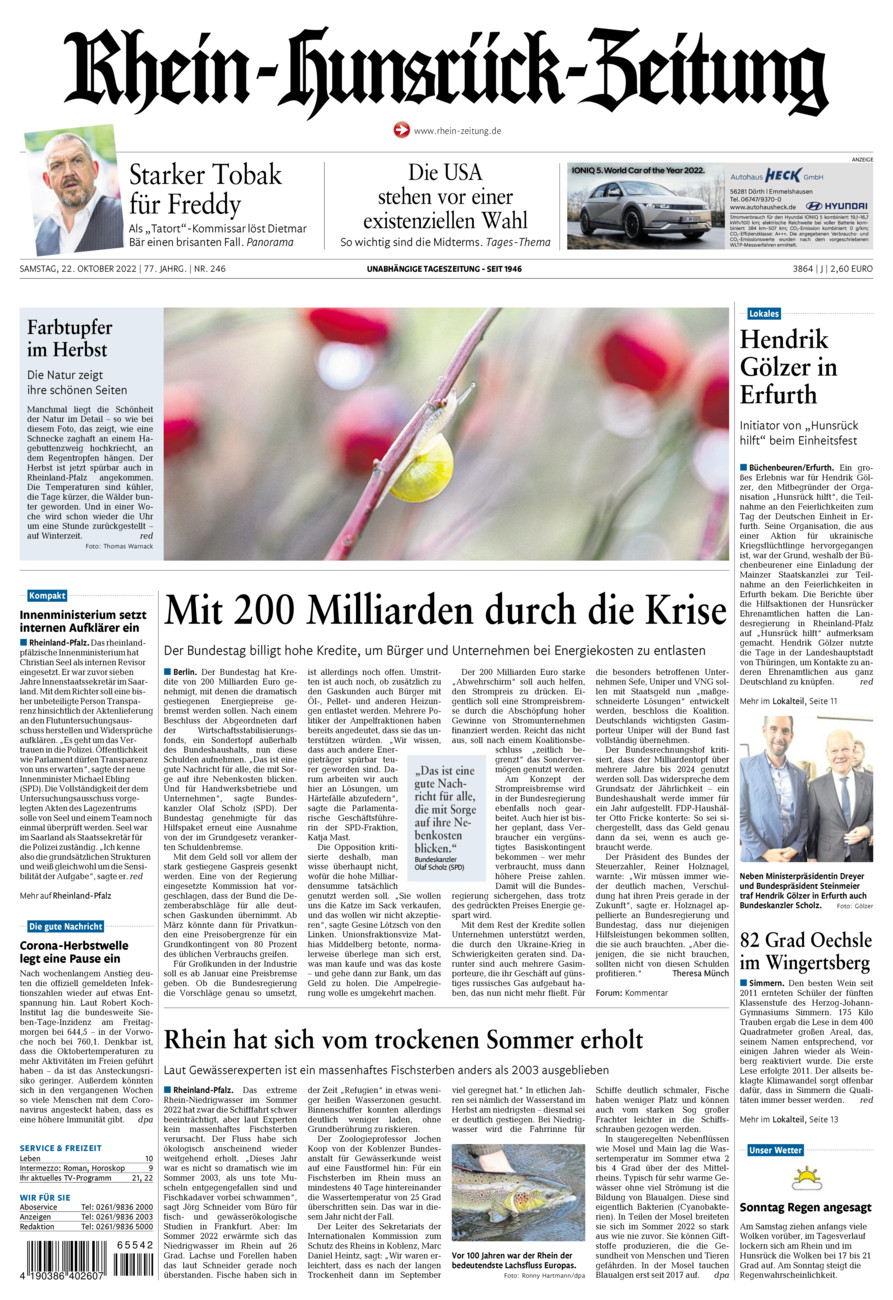 Rhein-Hunsrück-Zeitung vom Samstag, 22.10.2022
