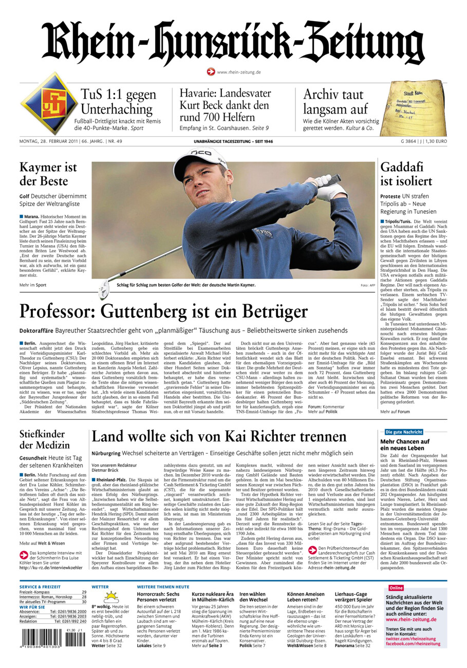 Rhein-Hunsrück-Zeitung vom Montag, 28.02.2011