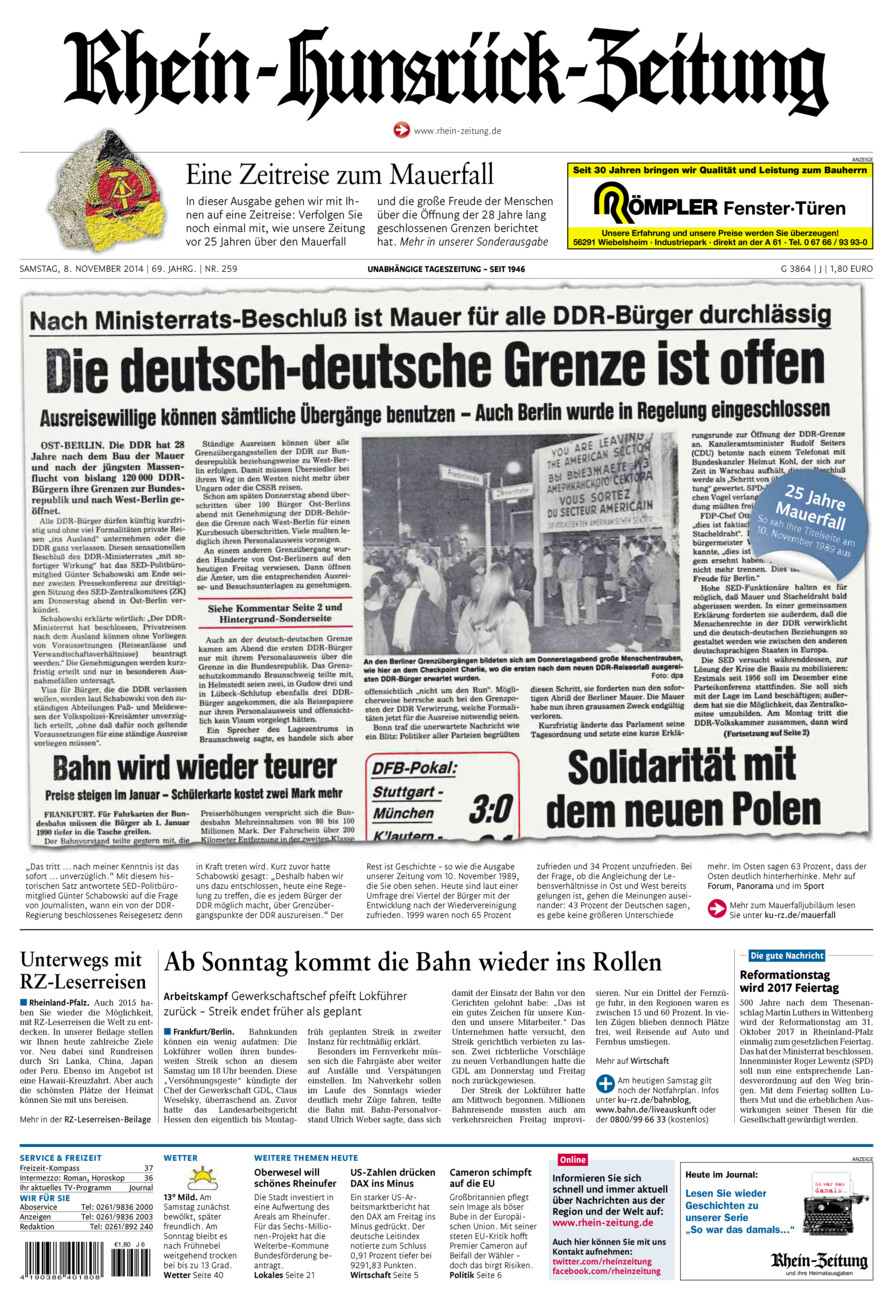 Rhein-Hunsrück-Zeitung vom Samstag, 08.11.2014