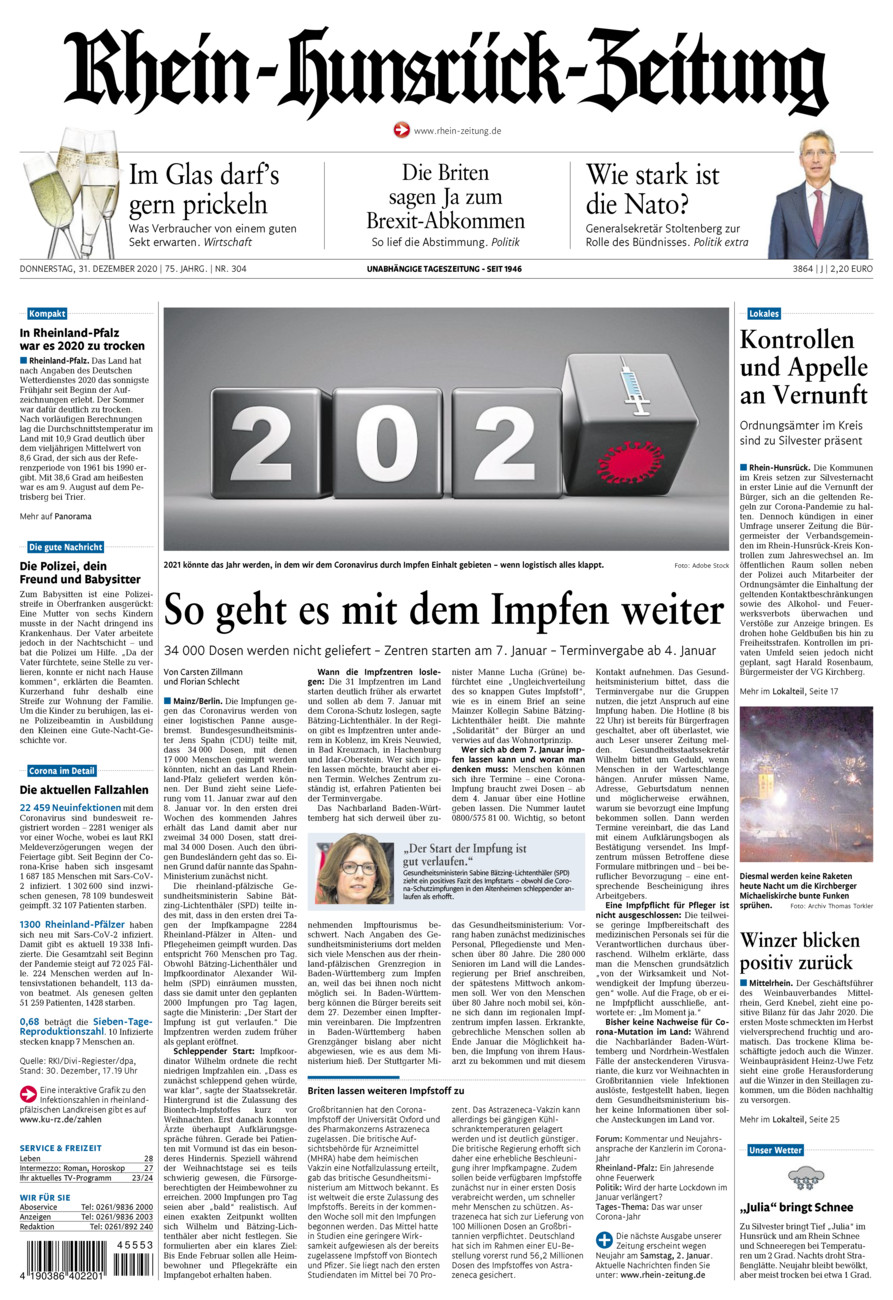 Rhein-Hunsrück-Zeitung vom Donnerstag, 31.12.2020
