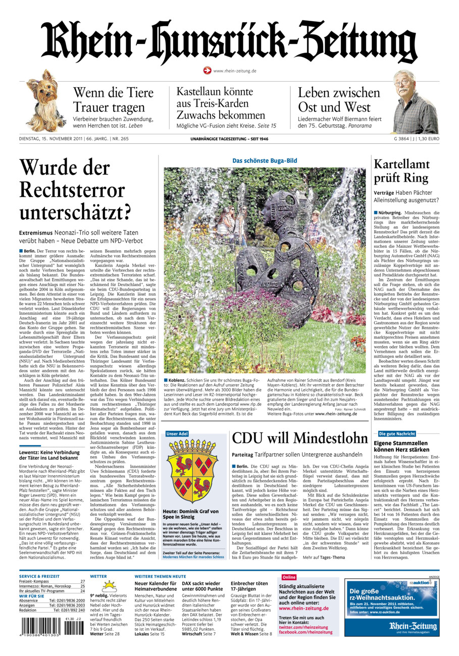 Rhein-Hunsrück-Zeitung vom Dienstag, 15.11.2011