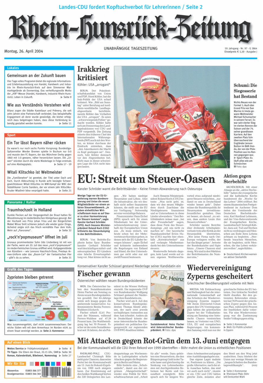Rhein-Hunsrück-Zeitung vom Montag, 26.04.2004