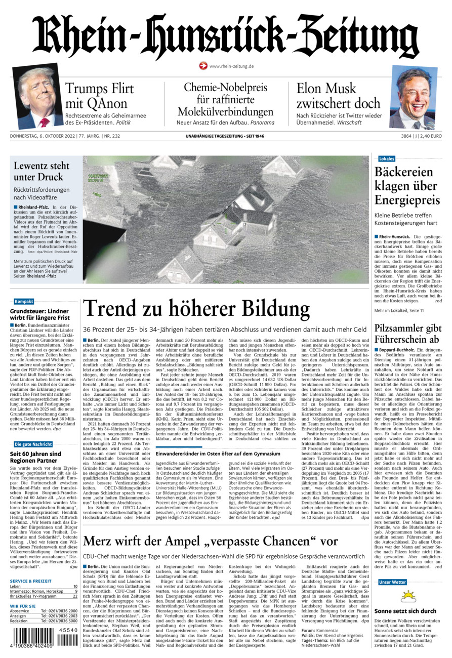 Rhein-Hunsrück-Zeitung vom Donnerstag, 06.10.2022
