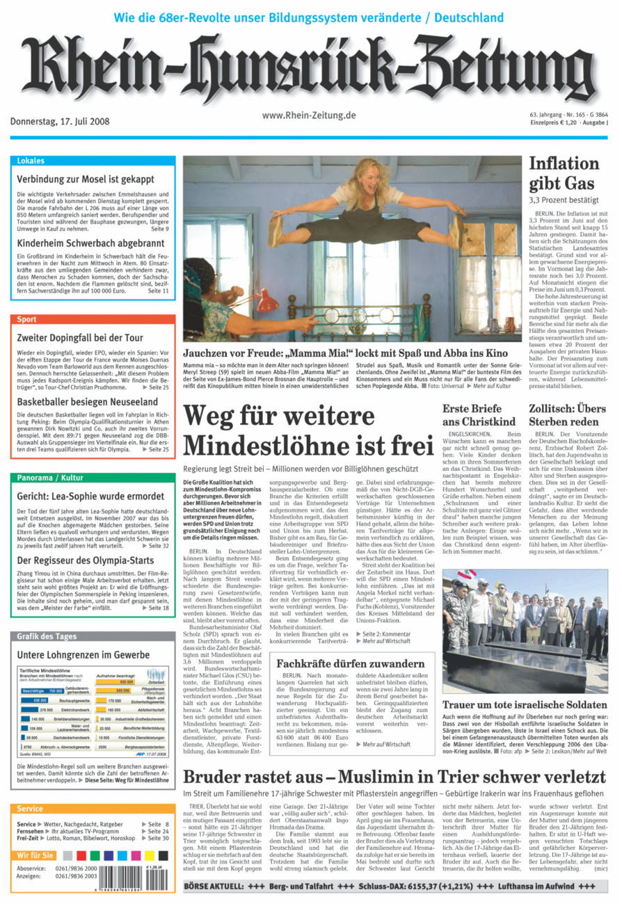 Rhein-Hunsrück-Zeitung vom Donnerstag, 17.07.2008