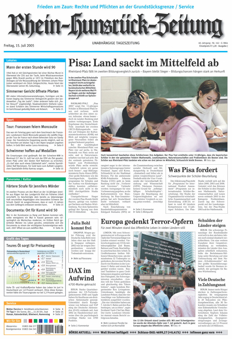 Rhein-Hunsrück-Zeitung vom Freitag, 15.07.2005