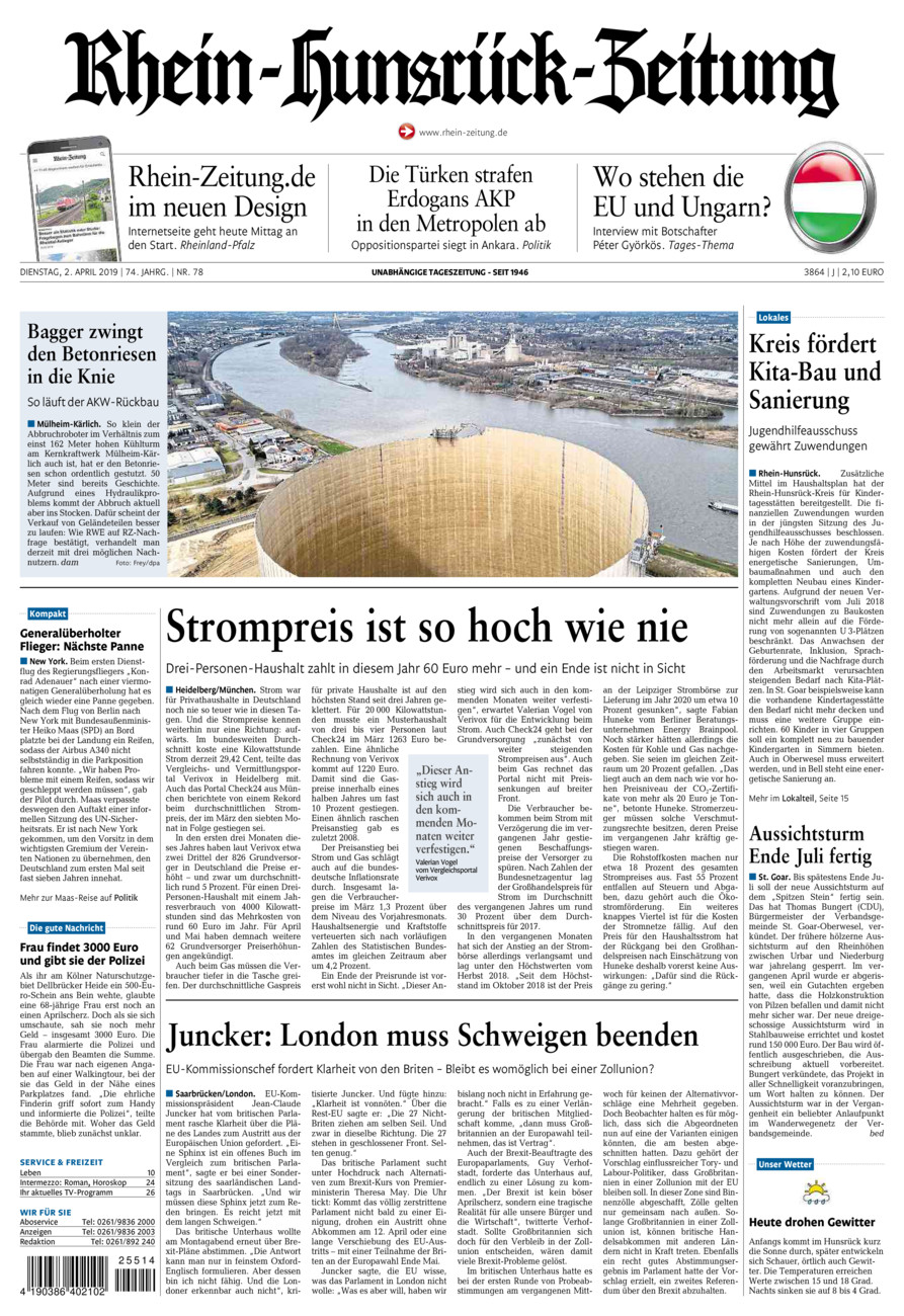 Rhein-Hunsrück-Zeitung vom Dienstag, 02.04.2019