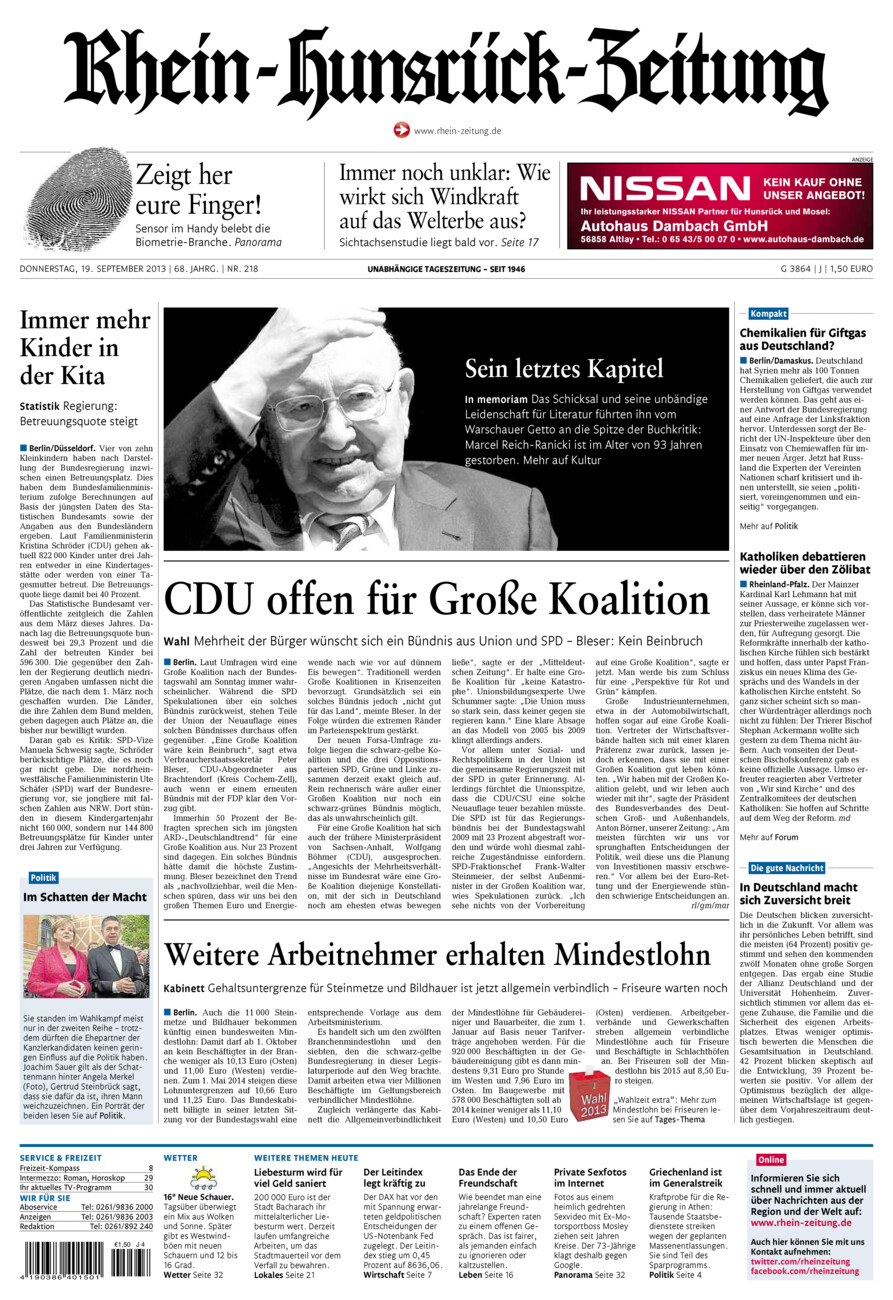 Rhein-Hunsrück-Zeitung vom Donnerstag, 19.09.2013