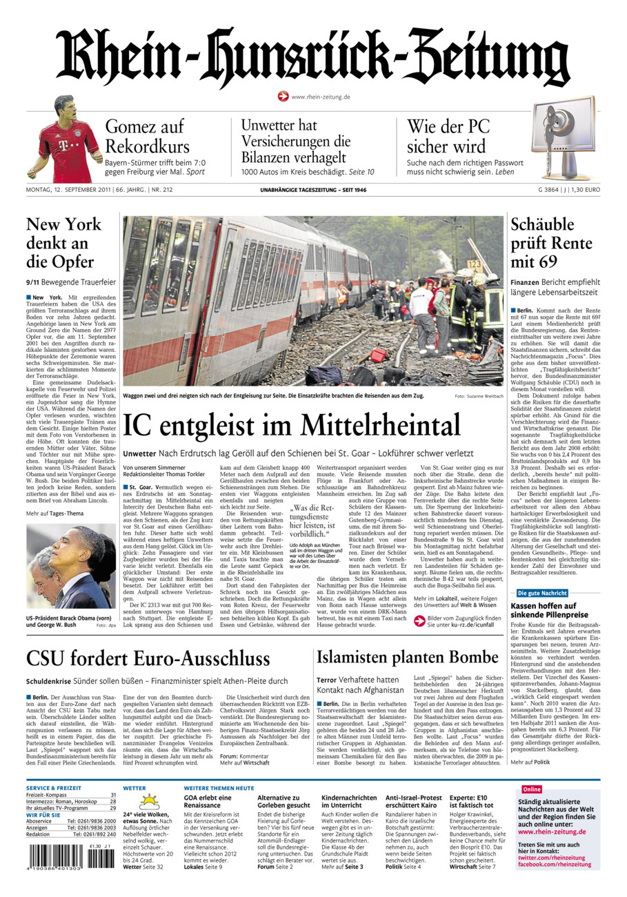 Rhein-Hunsrück-Zeitung vom Montag, 12.09.2011