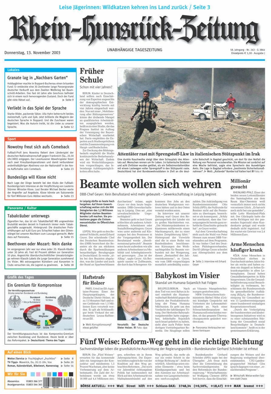 Rhein-Hunsrück-Zeitung vom Donnerstag, 13.11.2003