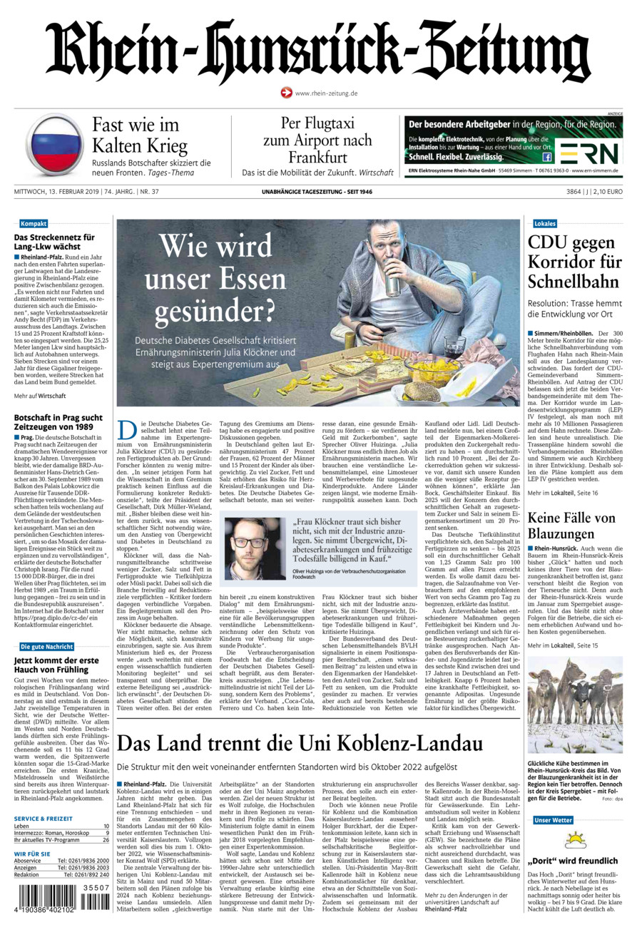 Rhein-Hunsrück-Zeitung vom Mittwoch, 13.02.2019