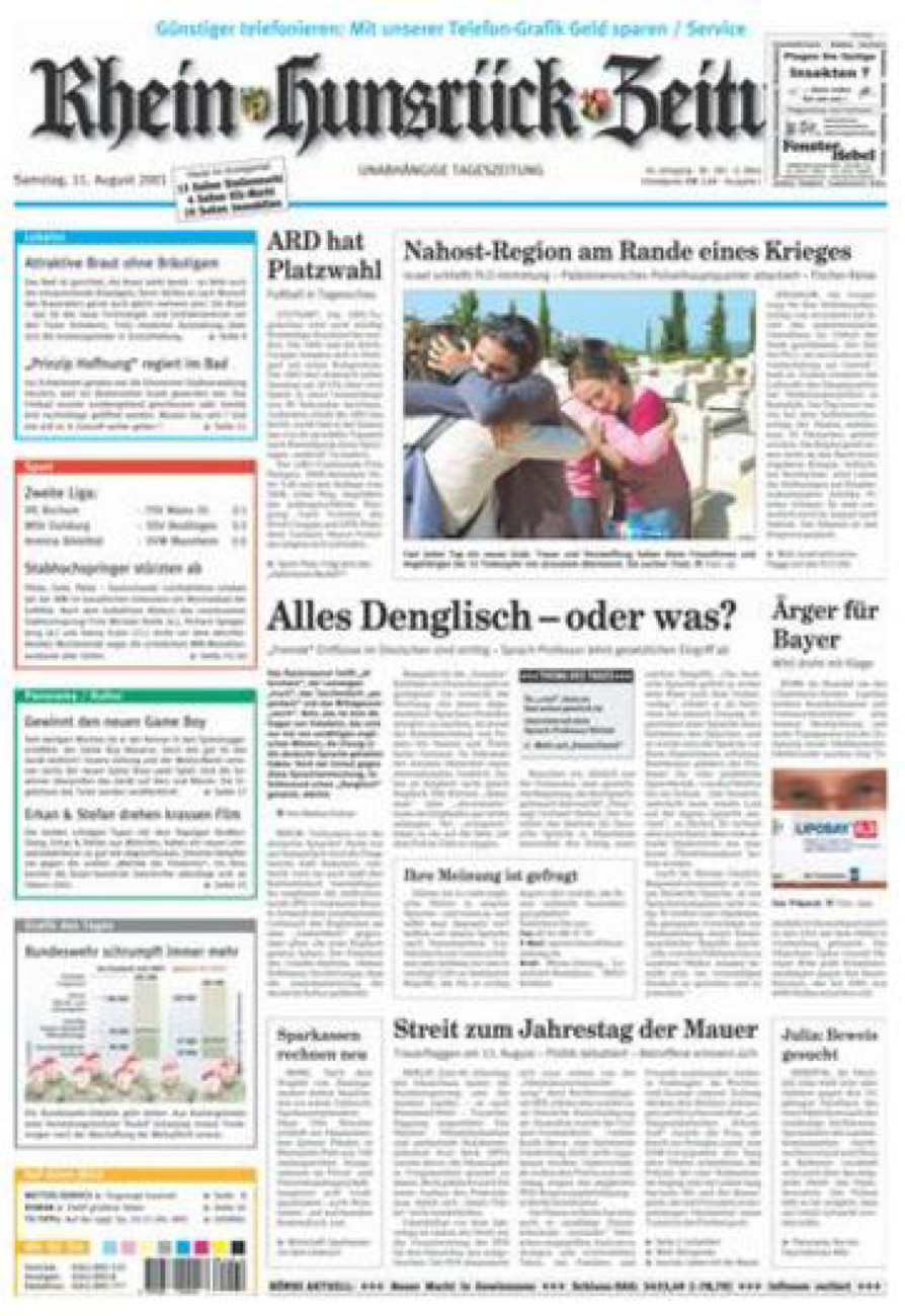 Rhein-Hunsrück-Zeitung vom Samstag, 11.08.2001