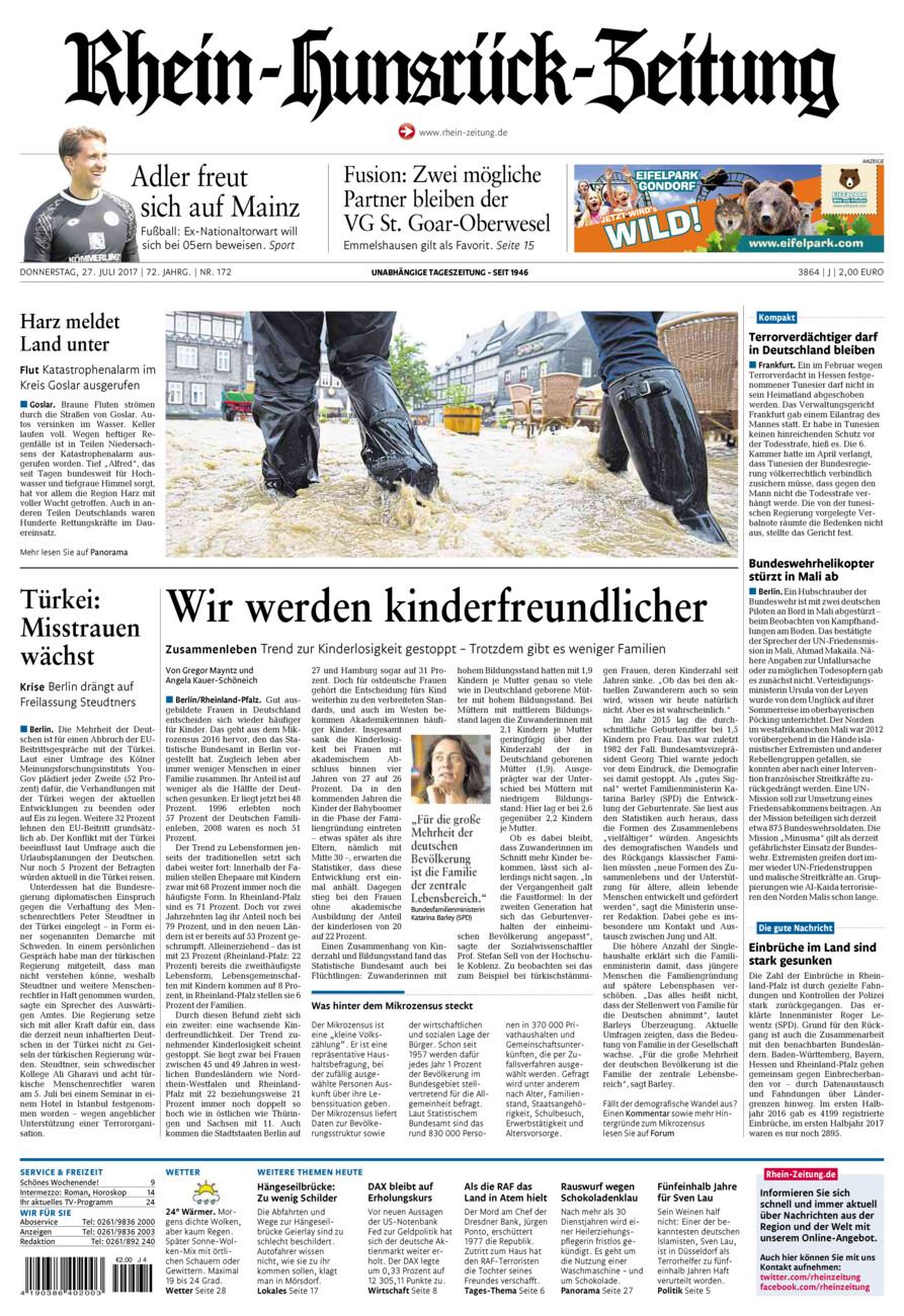 Rhein-Hunsrück-Zeitung vom Donnerstag, 27.07.2017