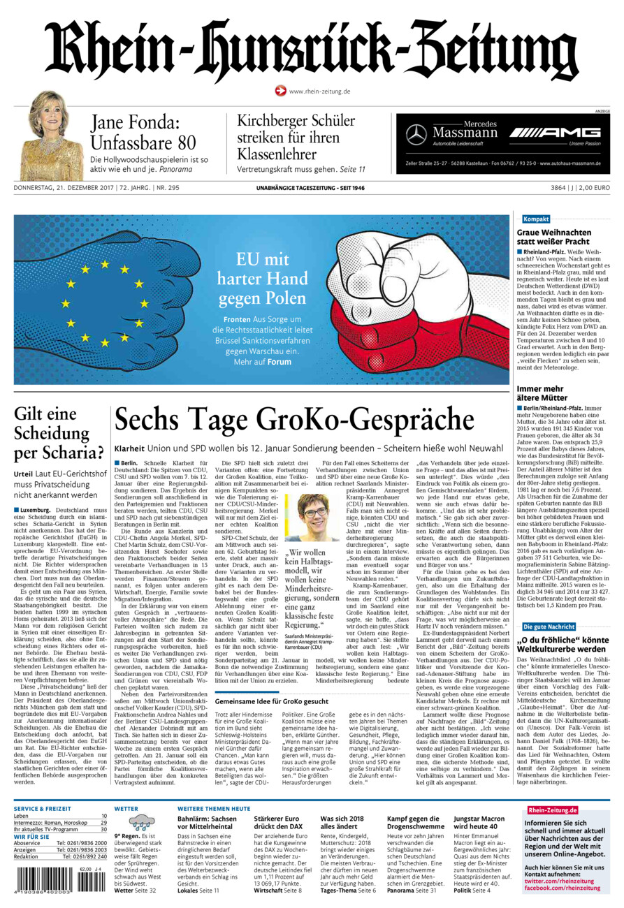 Rhein-Hunsrück-Zeitung vom Donnerstag, 21.12.2017