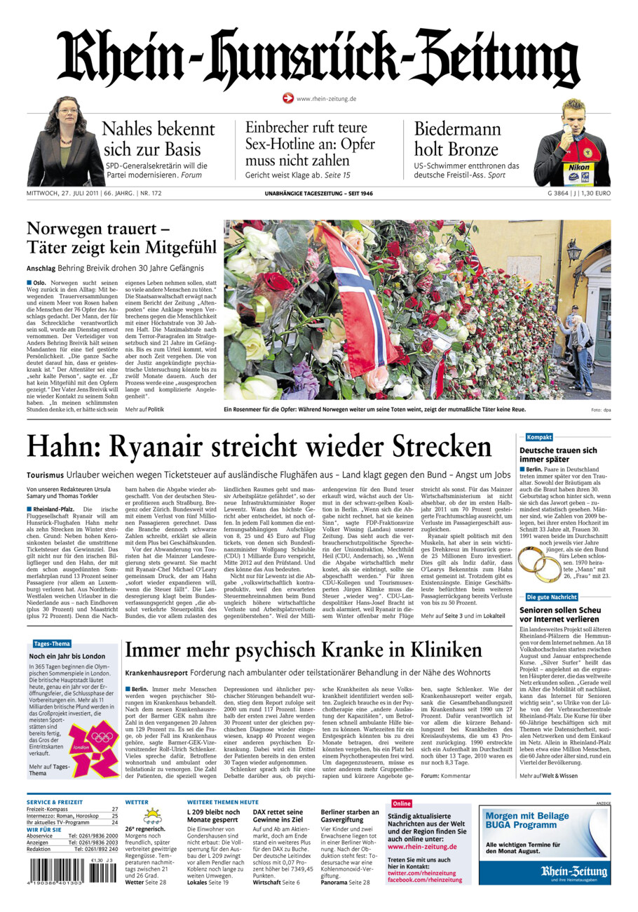Rhein-Hunsrück-Zeitung vom Mittwoch, 27.07.2011