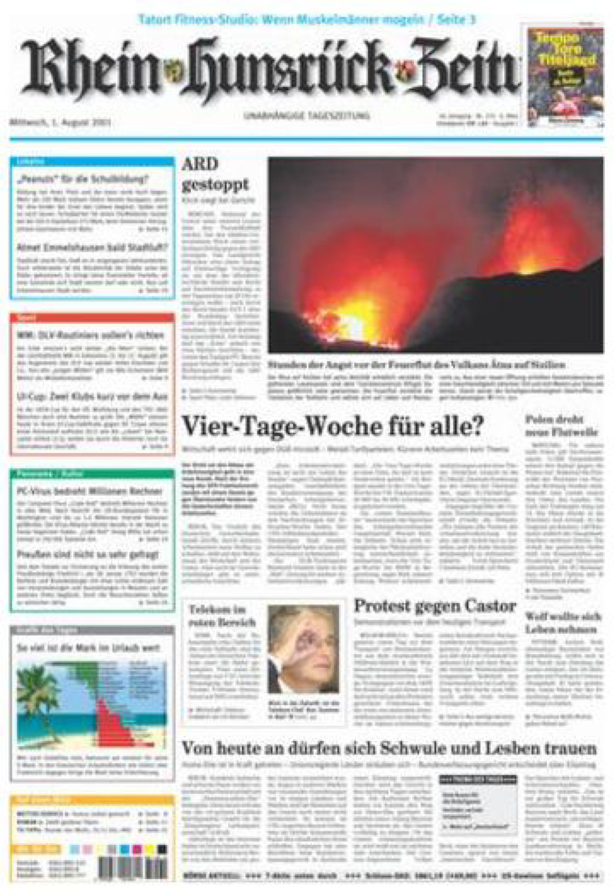 Rhein-Hunsrück-Zeitung vom Mittwoch, 01.08.2001