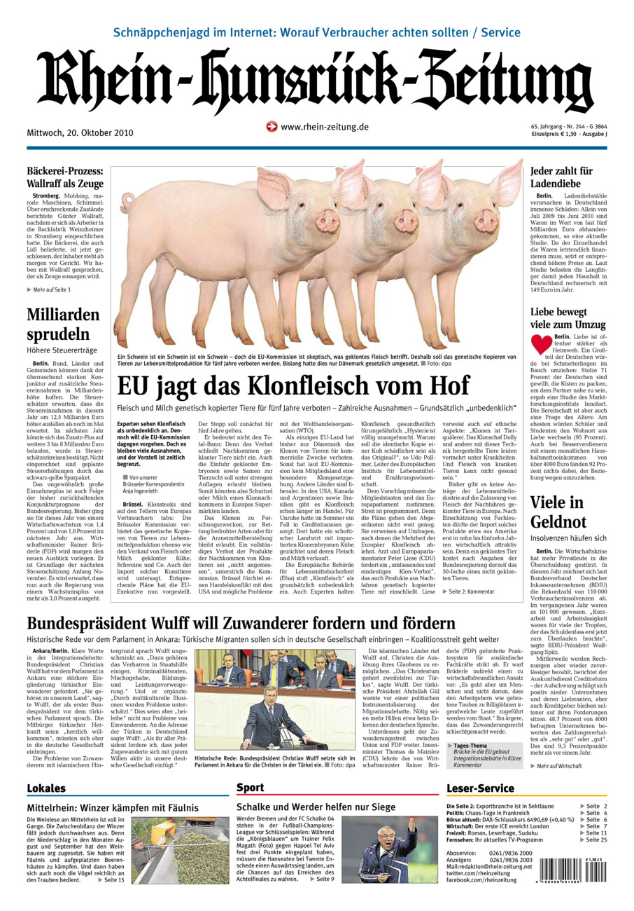 Rhein-Hunsrück-Zeitung vom Mittwoch, 20.10.2010