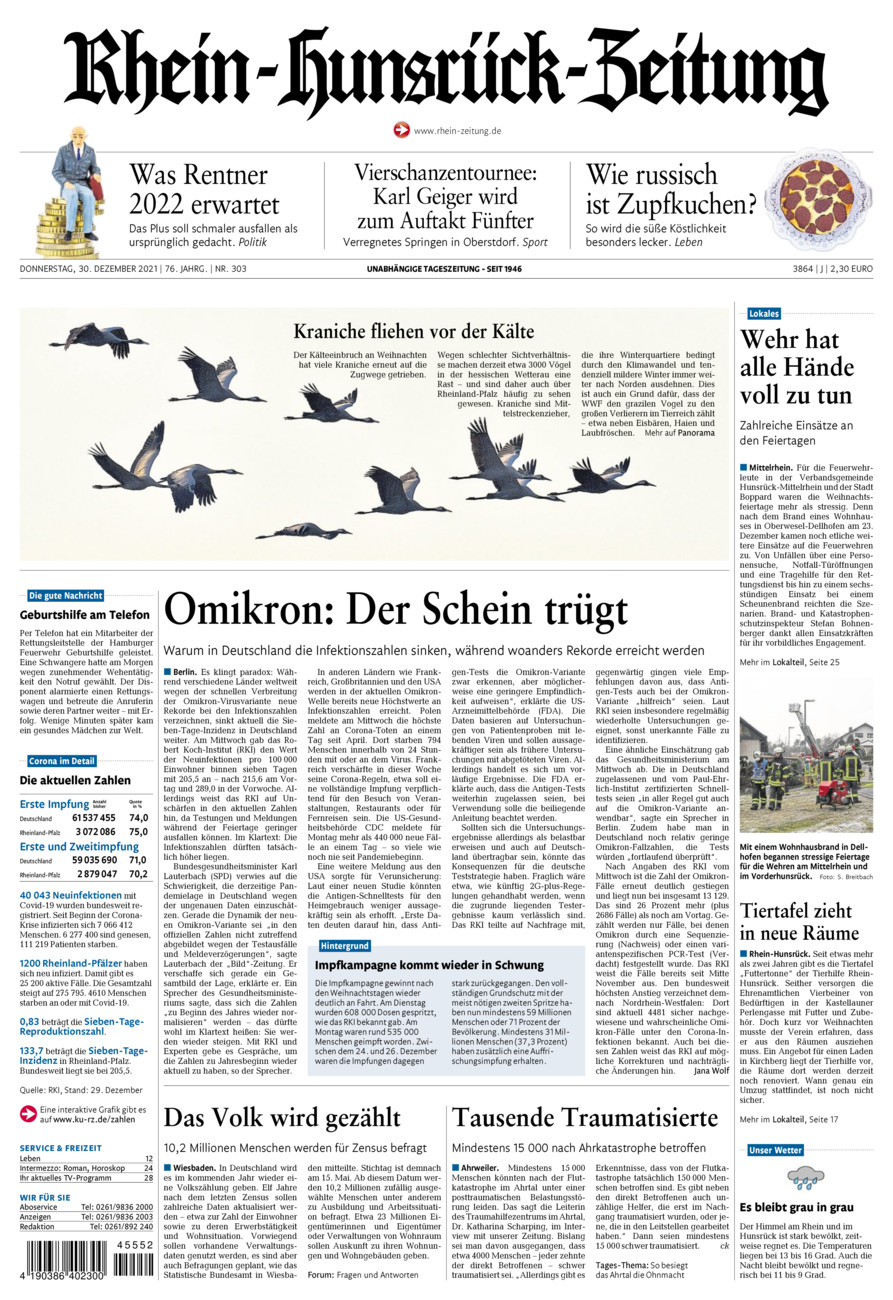 Rhein-Hunsrück-Zeitung vom Donnerstag, 30.12.2021