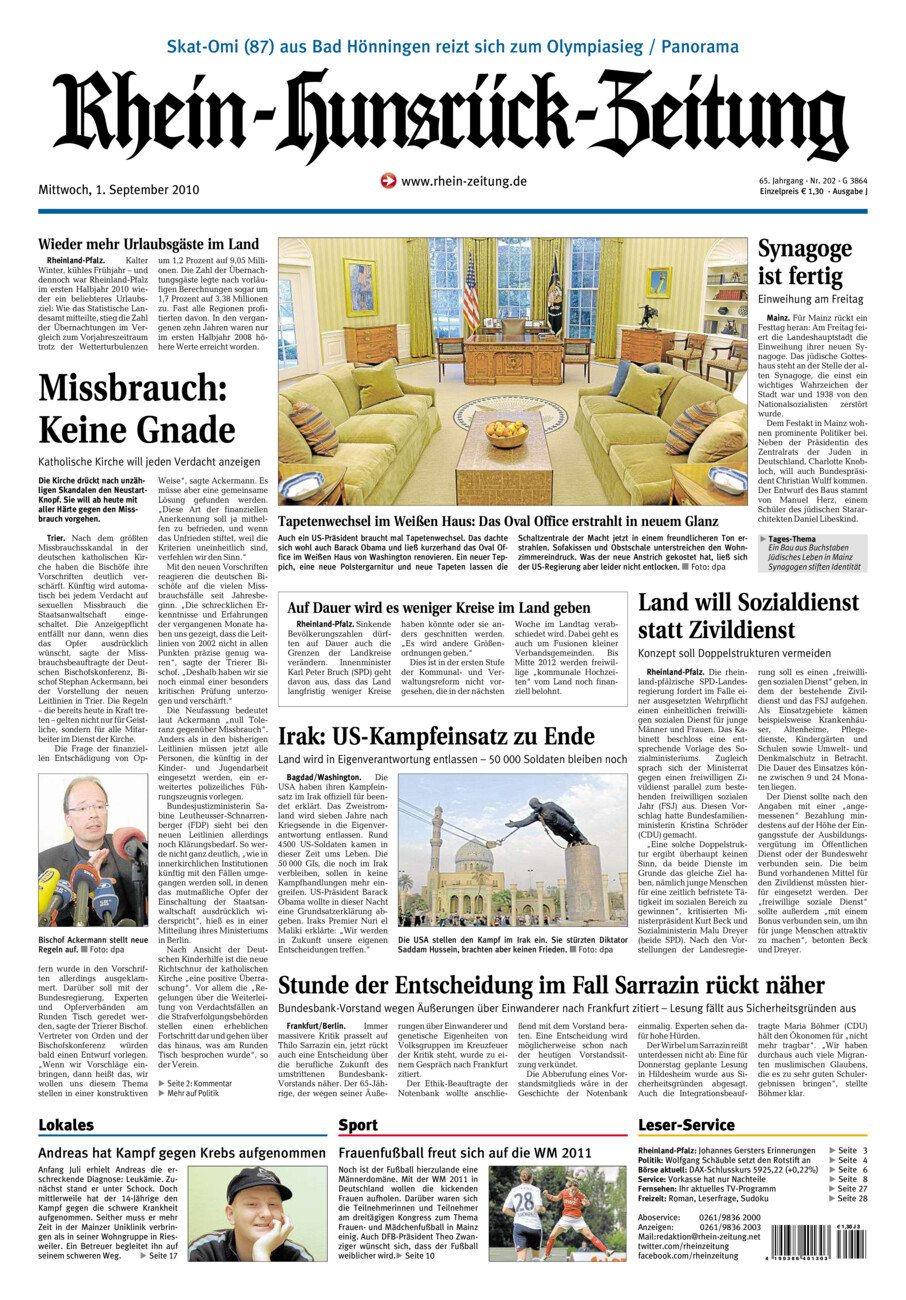 Rhein-Hunsrück-Zeitung vom Mittwoch, 01.09.2010