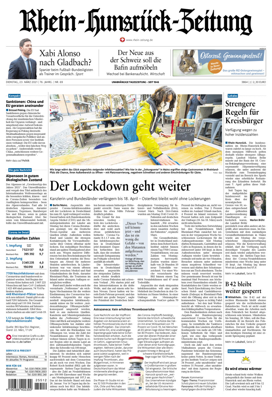 Rhein-Hunsrück-Zeitung vom Dienstag, 23.03.2021