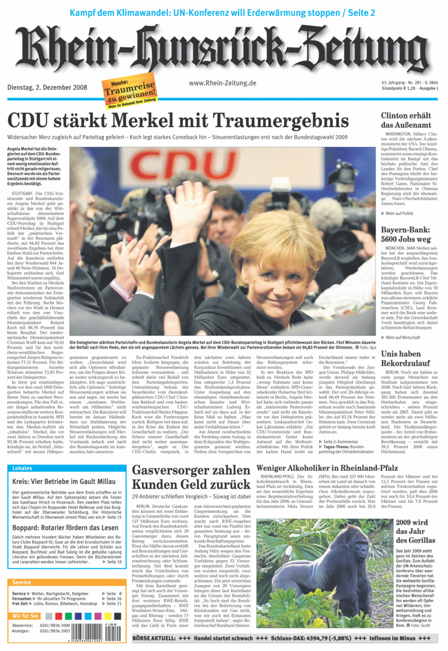 Rhein-Hunsrück-Zeitung vom Dienstag, 02.12.2008