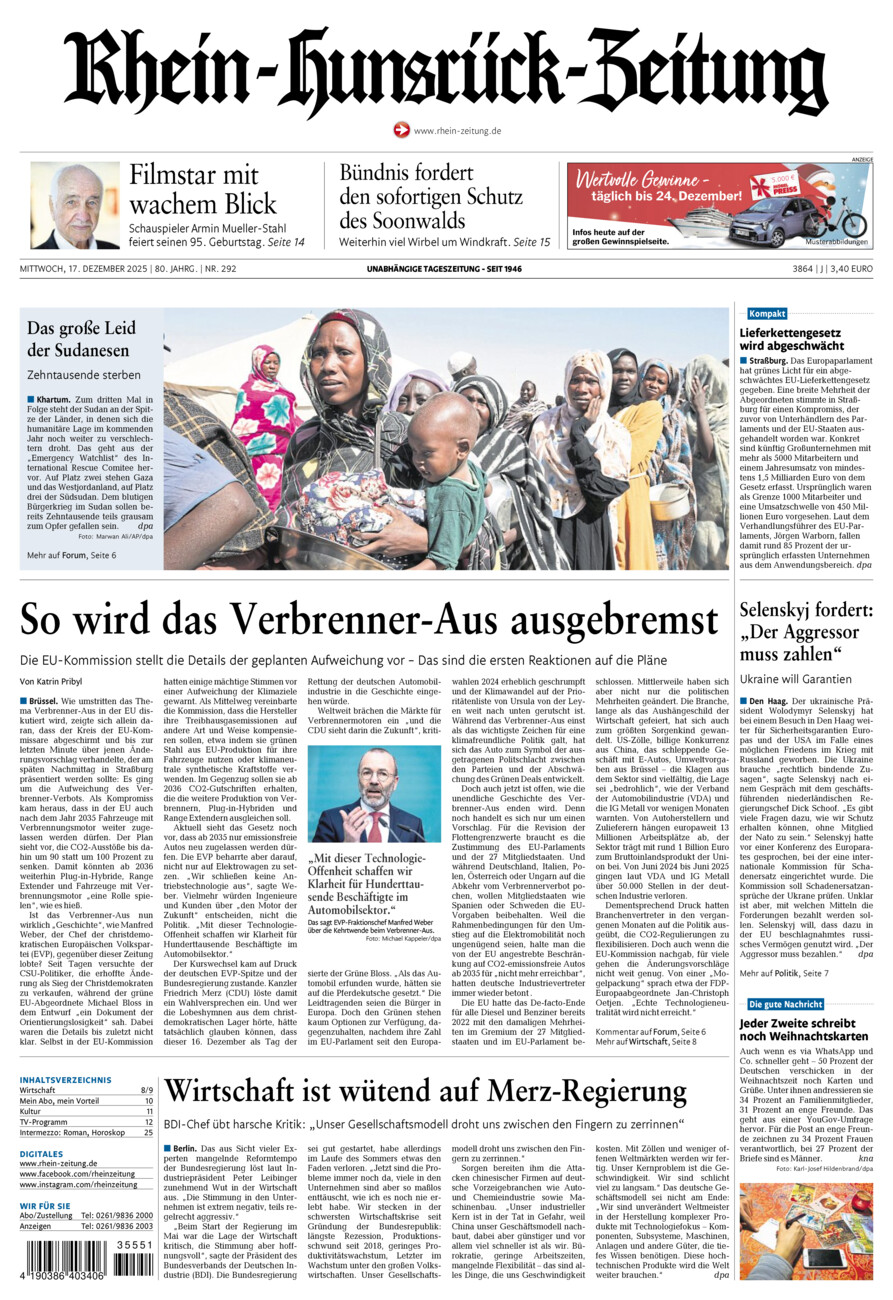 Rhein-Hunsrück-Zeitung vom Mittwoch, 17.12.2025