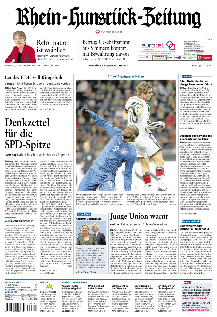 Rhein-Hunsrück-Zeitung vom Samstag, 16.11.2013