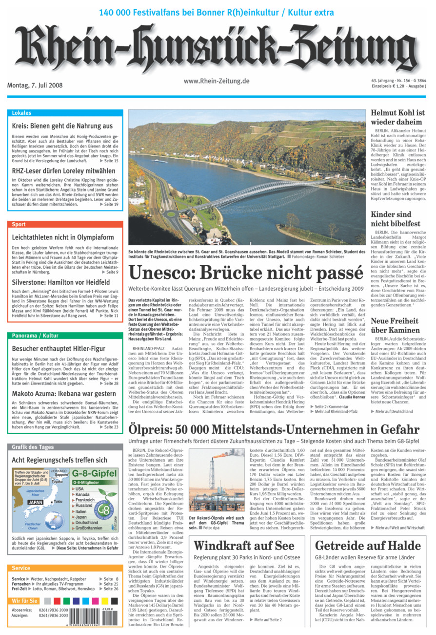 Rhein-Hunsrück-Zeitung vom Montag, 07.07.2008
