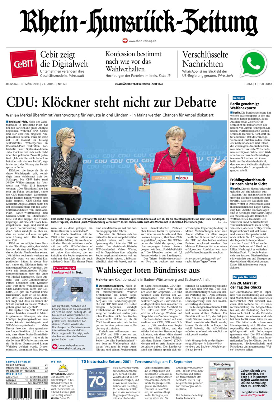 Rhein-Hunsrück-Zeitung vom Dienstag, 15.03.2016
