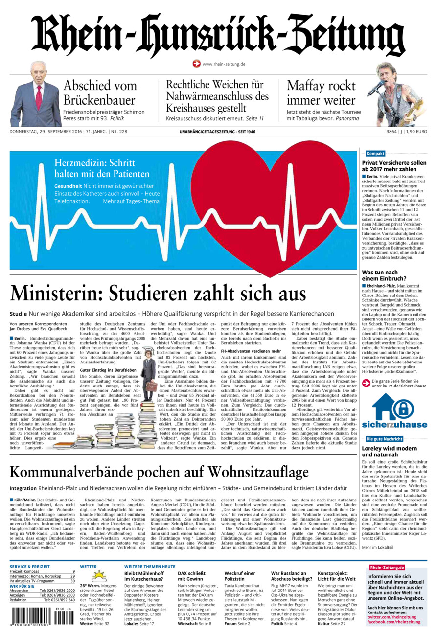 Rhein-Hunsrück-Zeitung vom Donnerstag, 29.09.2016