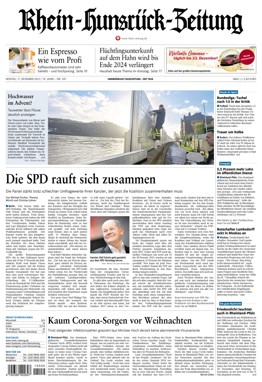 Rhein-Hunsrück-Zeitung vom Montag, 11.12.2023