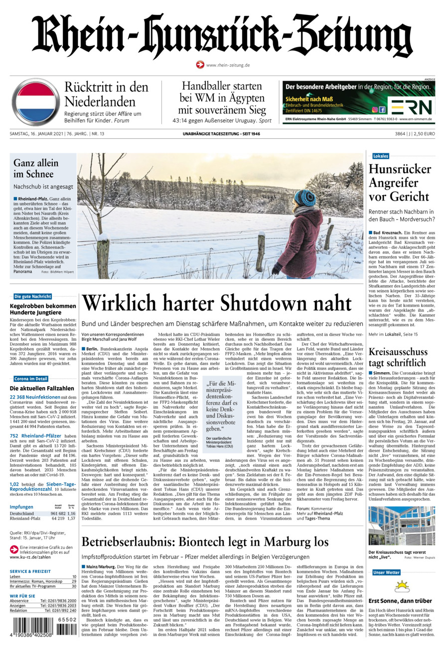 Rhein-Hunsrück-Zeitung vom Samstag, 16.01.2021