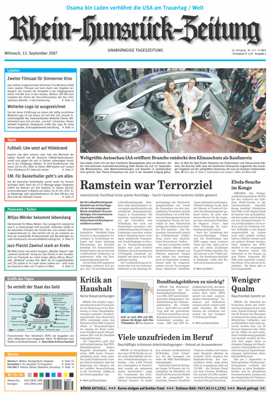 Rhein-Hunsrück-Zeitung vom Mittwoch, 12.09.2007