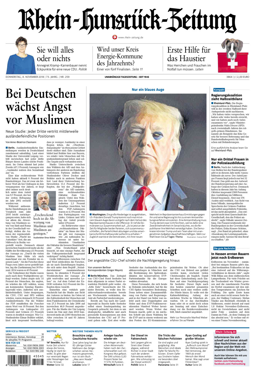 Rhein-Hunsrück-Zeitung vom Donnerstag, 08.11.2018