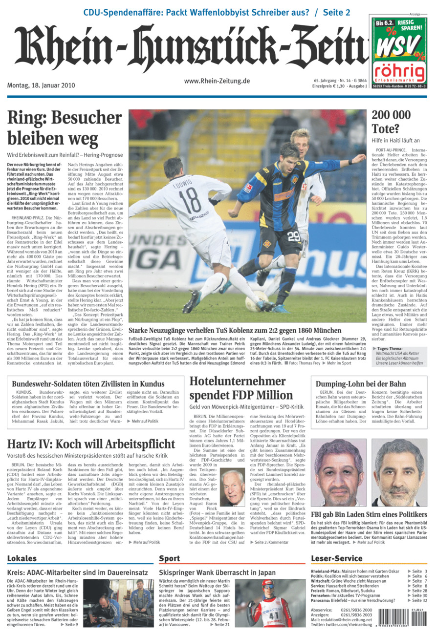 Rhein-Hunsrück-Zeitung vom Montag, 18.01.2010