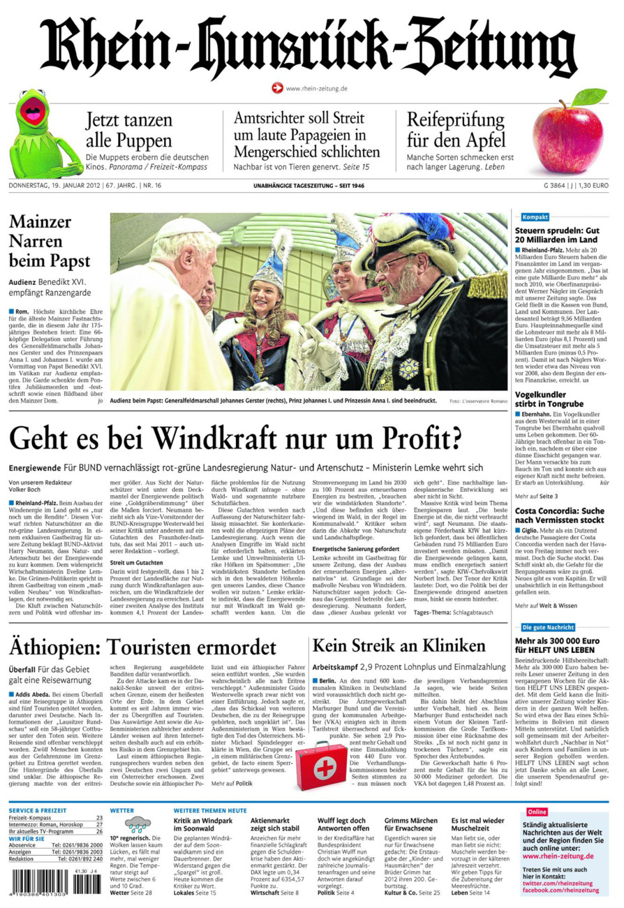Rhein-Hunsrück-Zeitung vom Donnerstag, 19.01.2012