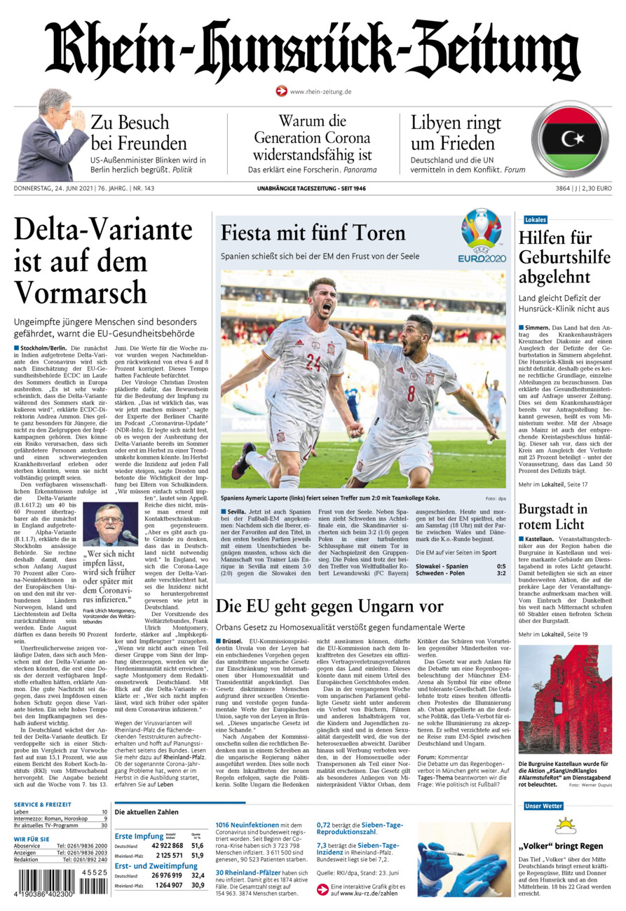 Rhein-Hunsrück-Zeitung vom Donnerstag, 24.06.2021