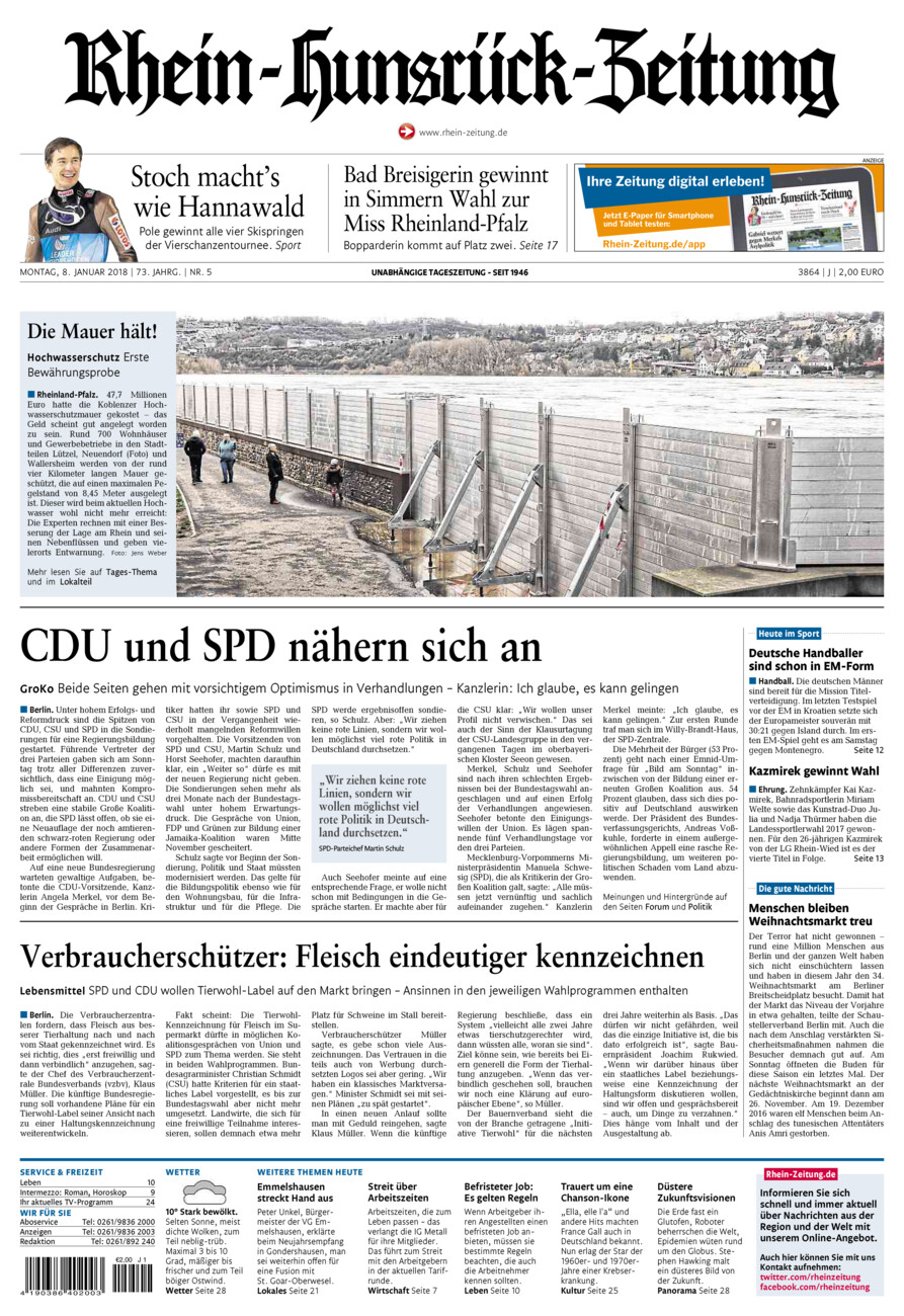 Rhein-Hunsrück-Zeitung vom Montag, 08.01.2018