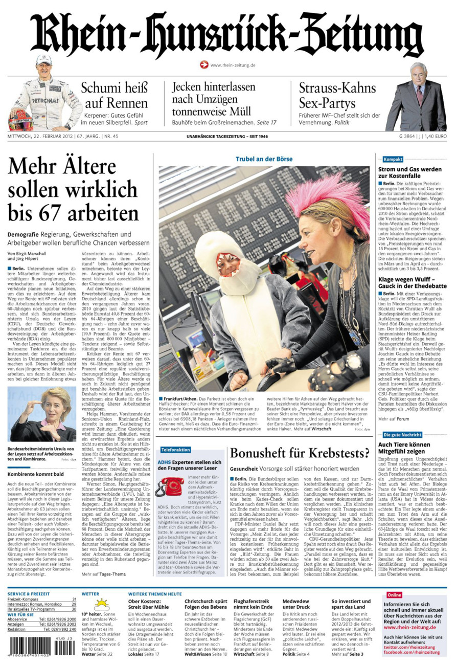 Rhein-Hunsrück-Zeitung vom Mittwoch, 22.02.2012