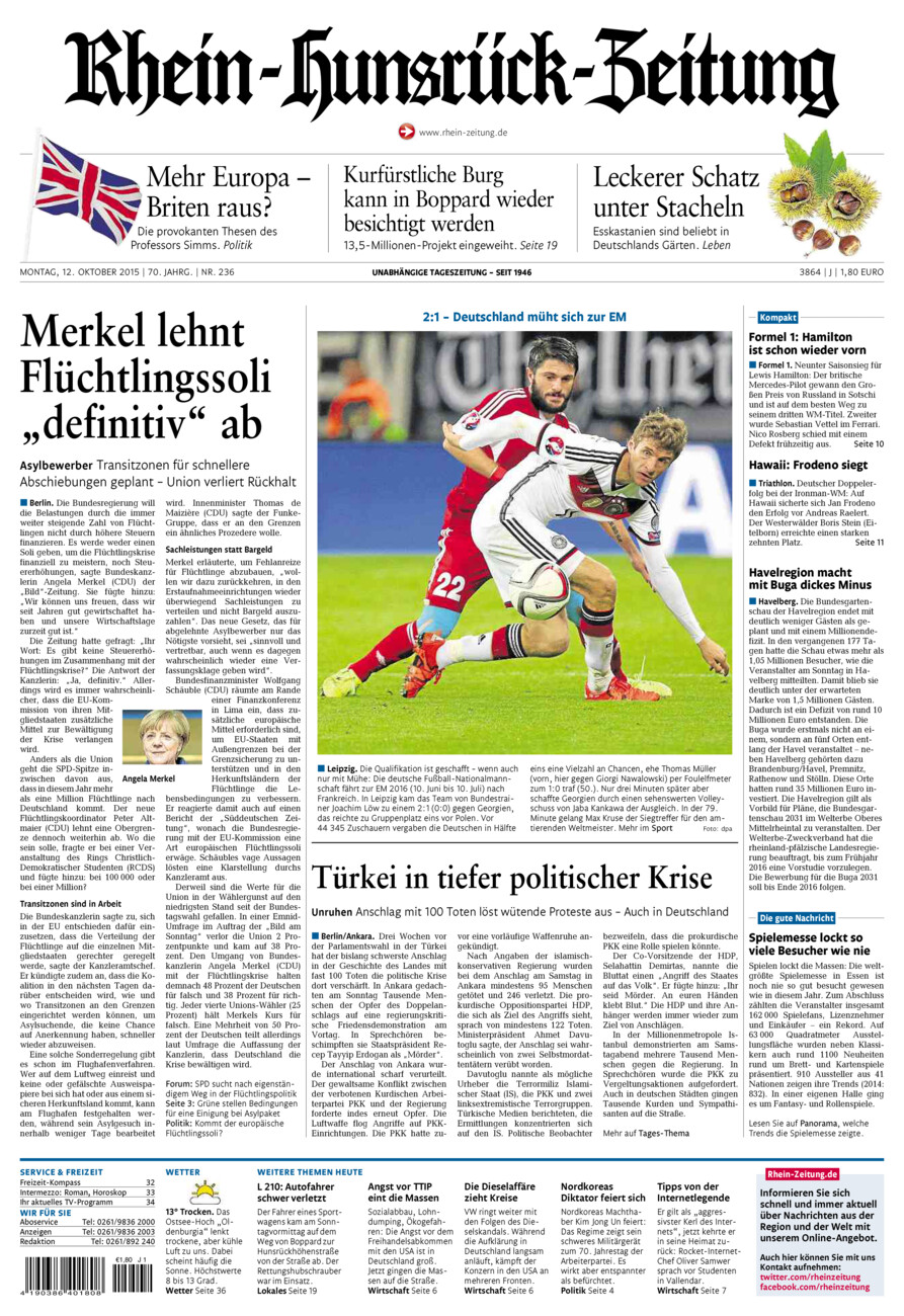 Rhein-Hunsrück-Zeitung vom Montag, 12.10.2015