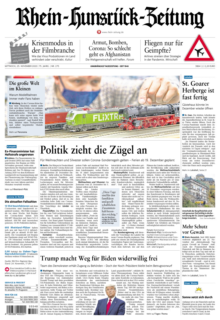 Rhein-Hunsrück-Zeitung vom Mittwoch, 25.11.2020