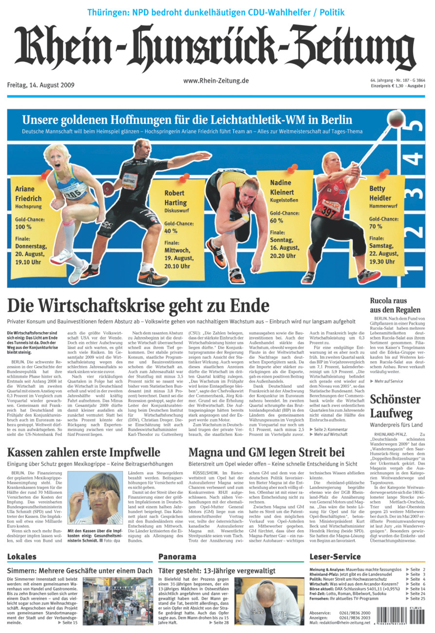 Rhein-Hunsrück-Zeitung vom Freitag, 14.08.2009