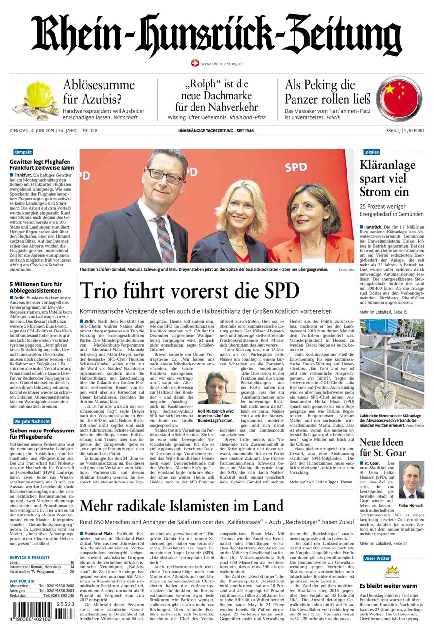 Rhein-Hunsrück-Zeitung vom Dienstag, 04.06.2019