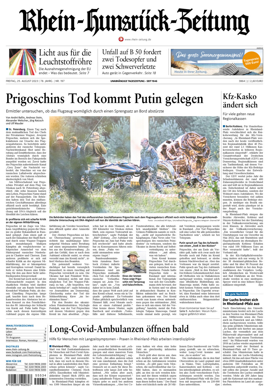 Rhein-Hunsrück-Zeitung vom Freitag, 25.08.2023