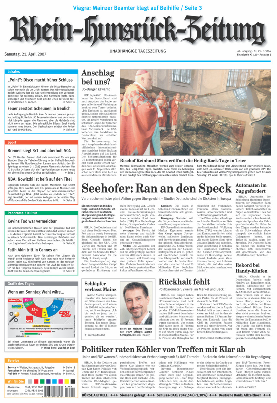 Rhein-Hunsrück-Zeitung vom Samstag, 21.04.2007